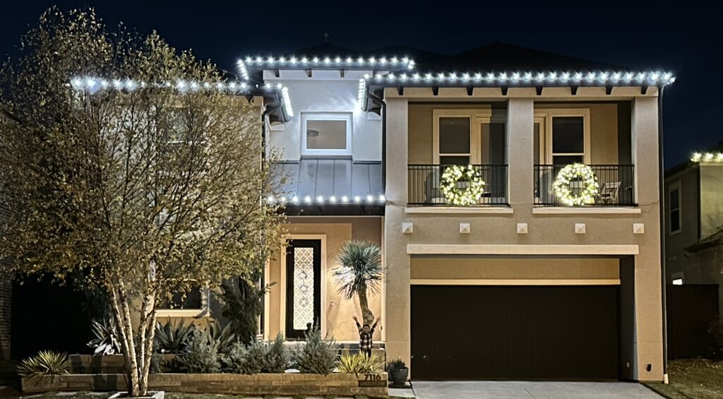 Home 3 Modern Home decorated with white christmas lights